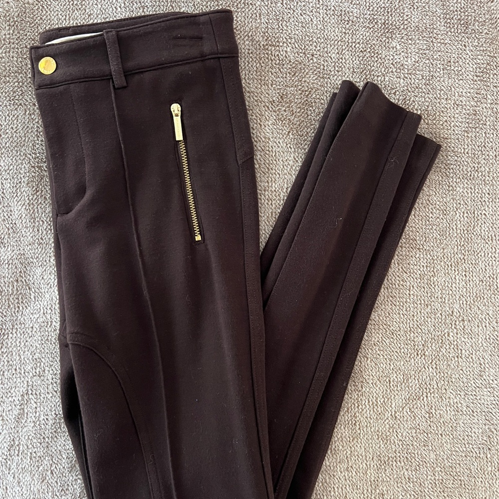 Michael Kors Brown Skinny Trousers with Gold Zippers Size 0